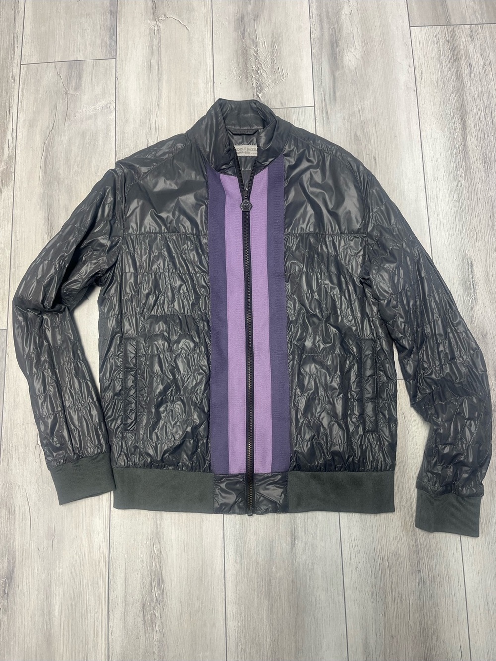 Puma Black Bomber Jacket with Purple Center Stripe